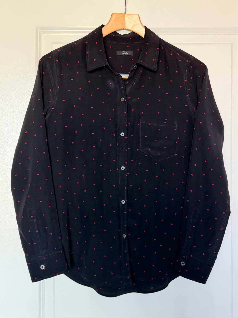 Rails Kate 100% Silk Red Mini Heart Button Down Shirt S